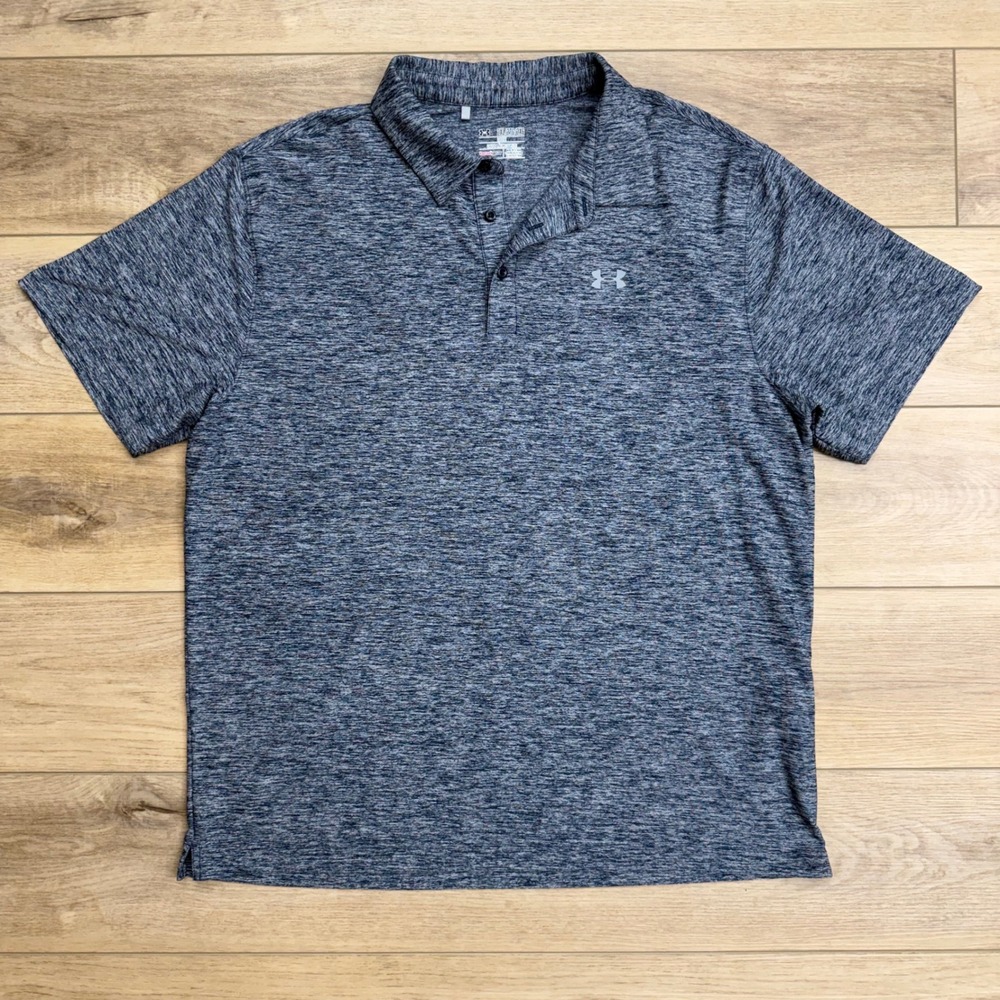 Under Armour Mens 2XL HeatGear Loose Fit Gray Polo Golf Shirt Blue